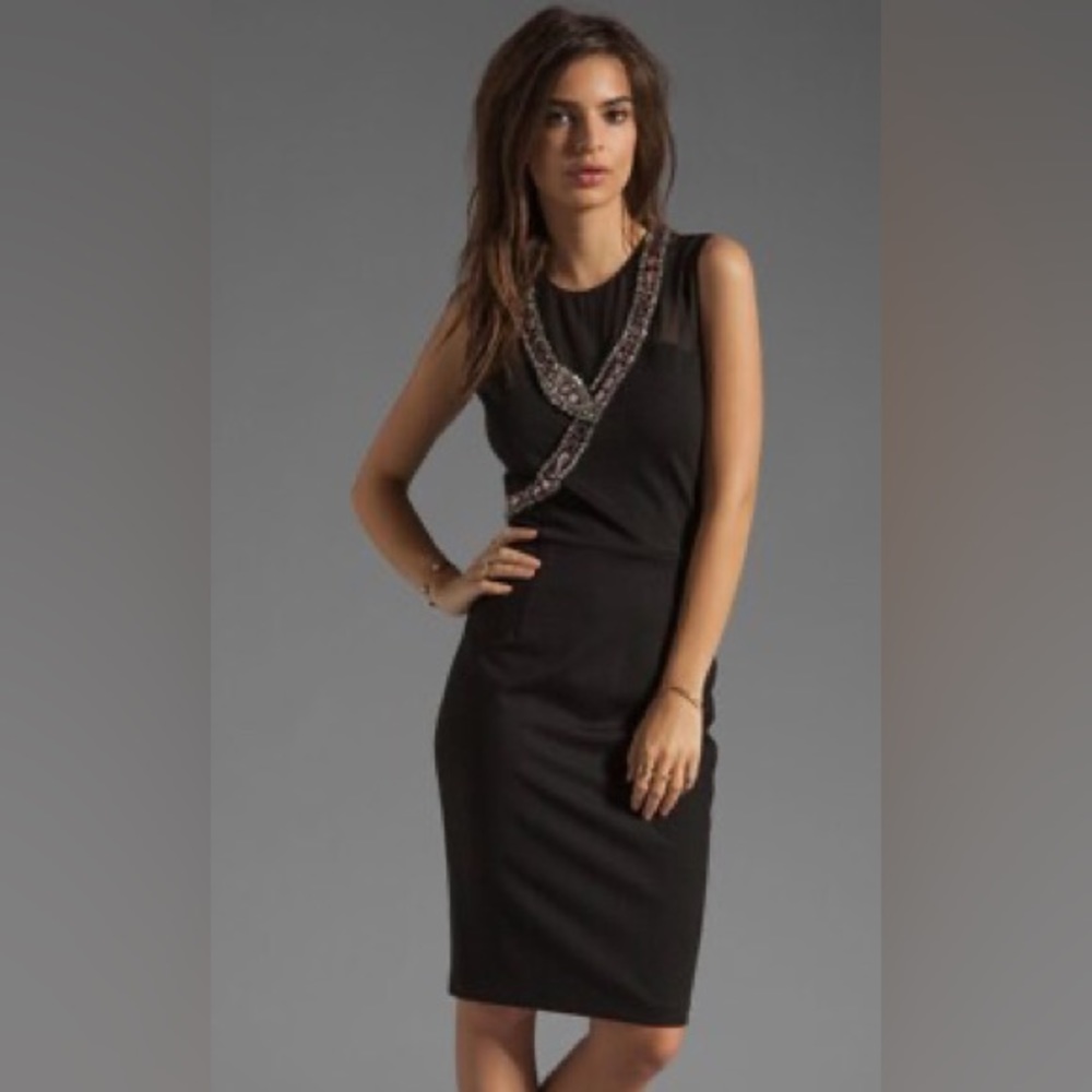Erin Fetherston Runway Snake Bejeweled Dress In Black, Bodycon/Rhynestones, Sz 2